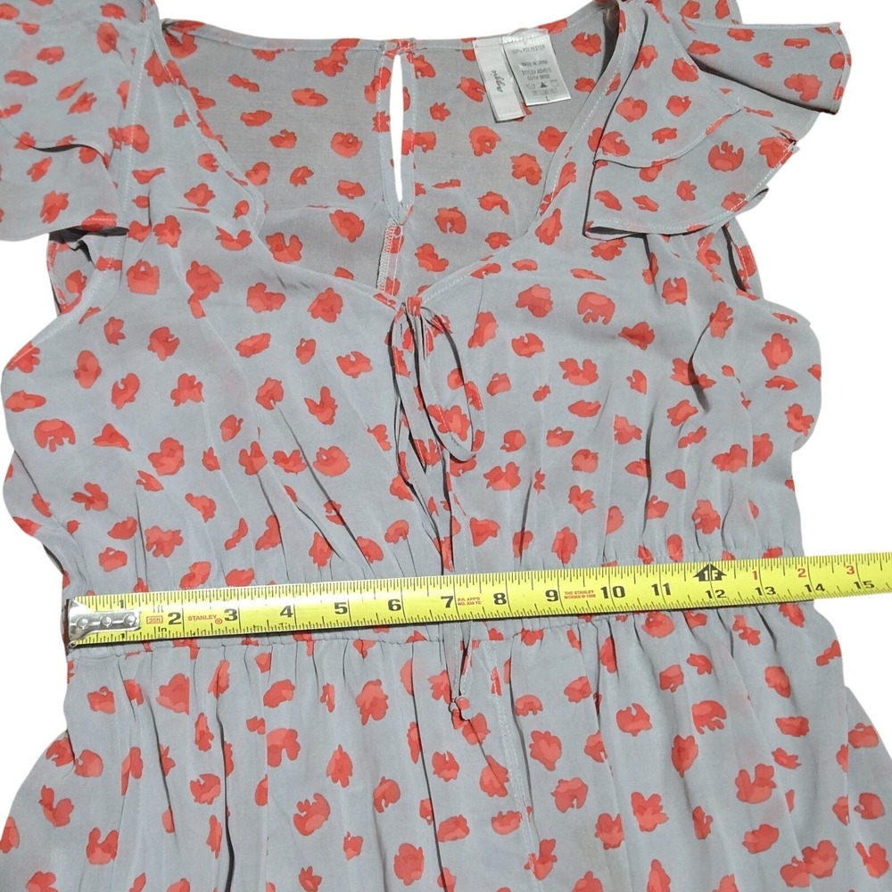 Aggie Floral Flowy Maxi Dress Sz M Gray Red Ruffle Cap Sleeve Peasant V-Neck - Picture 11 of 14